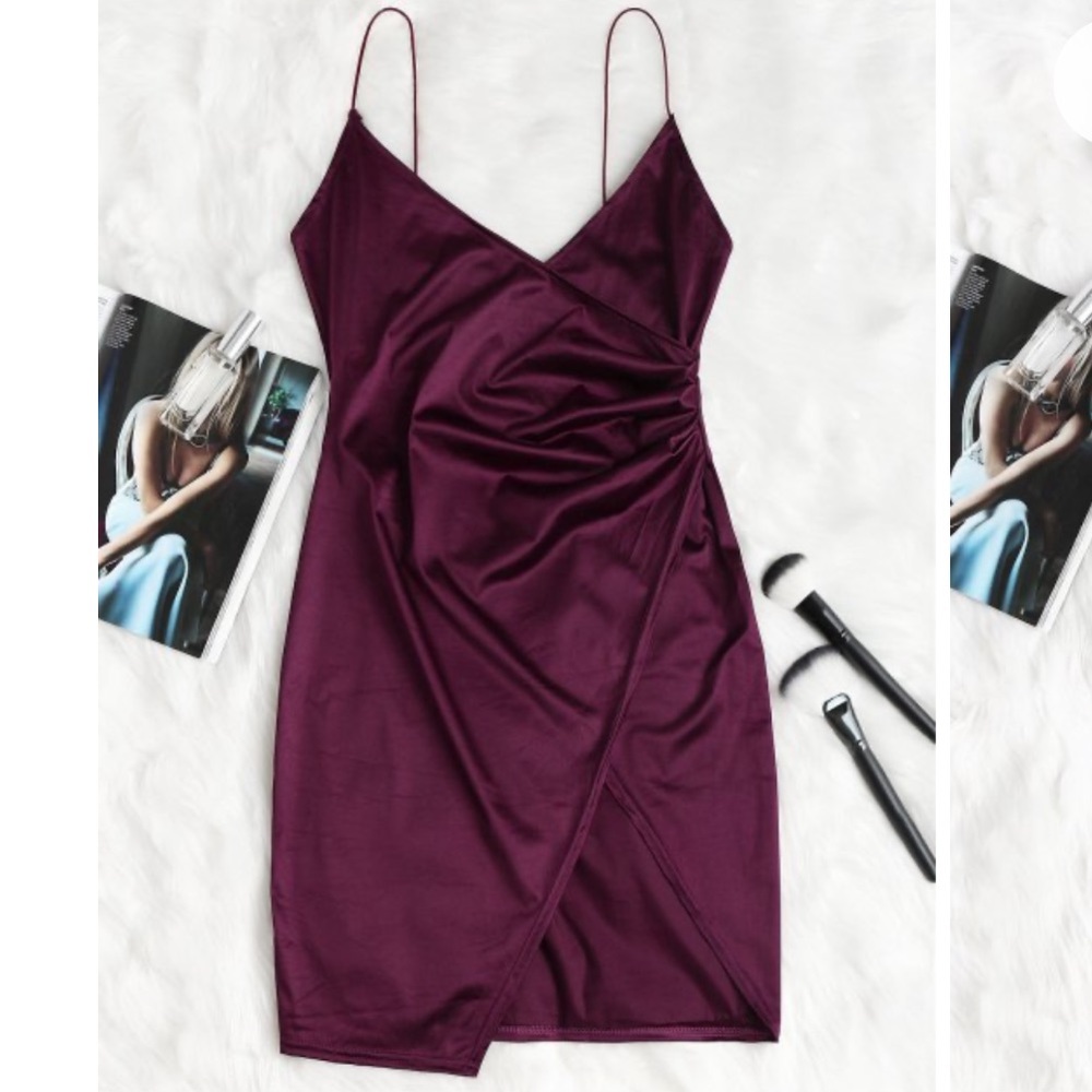 Maroon satin slip asymmetrical dress